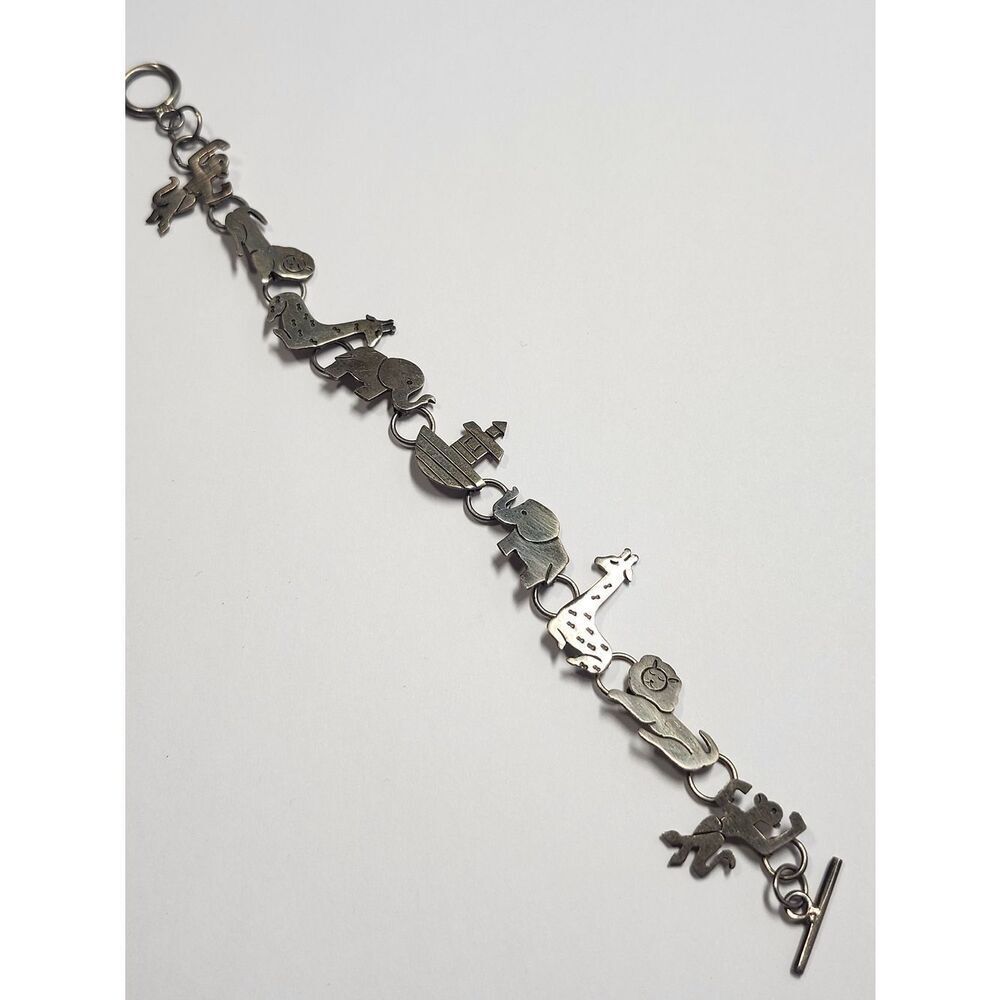 Vintage Sterling Silver Noahs Ark Charm Link Bracelet 925